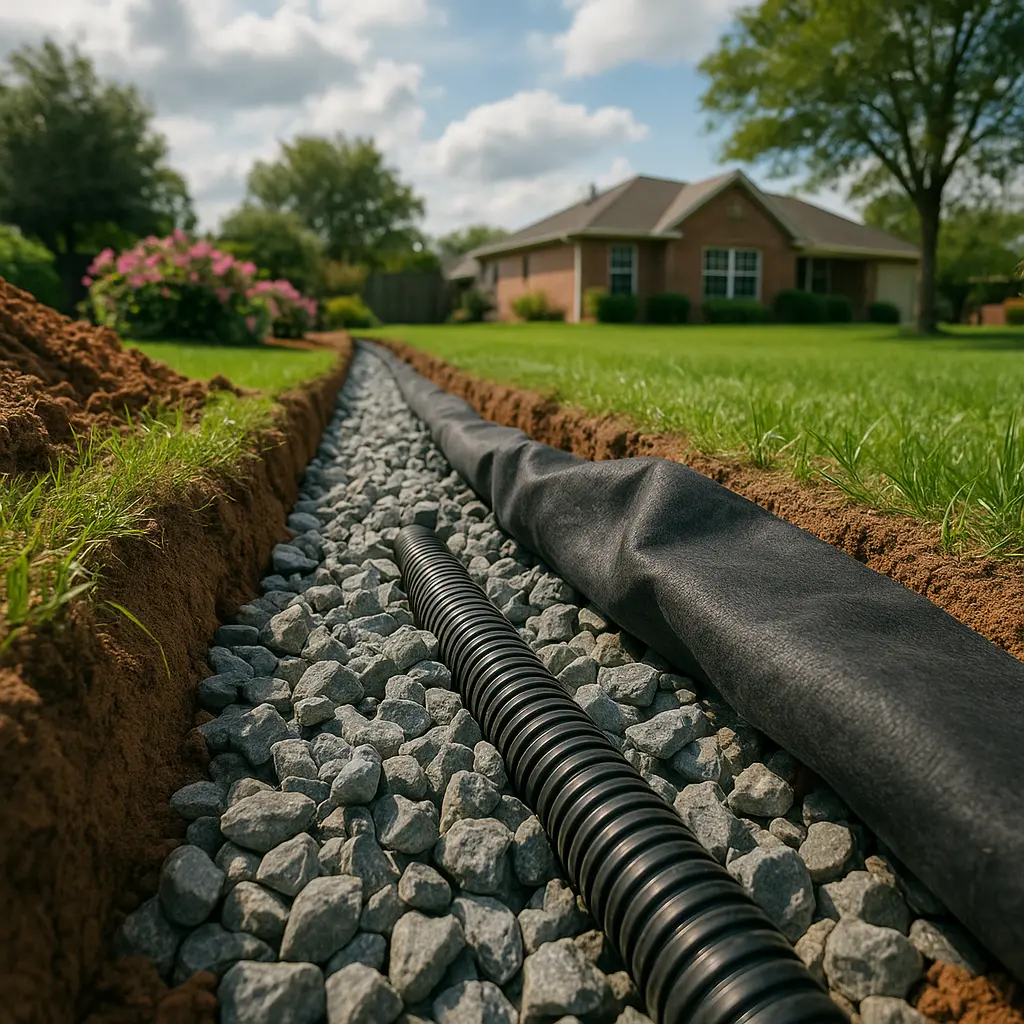 Installing a French Drain in a residential neighborhood in North Texas
